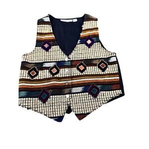 Jane Ashley Women's Multicolor Patchwork Western Southwest Cowboy Vest Size M